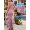 image:imageVFSHOW Womens Elegant Halter Neck Formal Bodycon Fitted Wedding Guest Long Cocktail Evening Mermaid Maxi DressPinkish Purple Floral Print