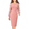 image:imageVFSHOW Womens Peach Pink Mesh 3D Floral Embroidery Cocktail Evening Bishop Sleeve Slim Front Zipper Party Bodycon Pencil Sheath Dress 8341 PIK XL