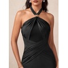 image:imageVFSHOW Womens Sexy Halter Neck Semi Formal Wedding Guest Bodycon Crisscross Ruched Fitted Long Cocktail Evening Party DressBlack