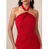 image:imageVFSHOW Womens Sexy Halter Neck Semi Formal Wedding Guest Bodycon Crisscross Ruched Fitted Long Cocktail Evening Party DressRed