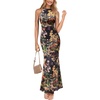 image:imageVFSHOW Womens Elegant Halter Neck Formal Bodycon Fitted Wedding Guest Long Cocktail Evening Mermaid Maxi DressBlack and Multi Floral Printb