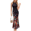 image:imageVFSHOW Womens Elegant Halter Neck Formal Bodycon Fitted Wedding Guest Long Cocktail Evening Mermaid Maxi DressBlack and Multi Floral Printc