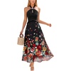 image:imageVFSHOW Womens Keyhole Halter Neck Semi Formal Wedding Guest Elegant Ruffle Cocktail Party Pocket A Line Long DressBlack Multi Floral Print