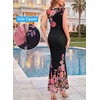 image:imageVFSHOW Womens Boat Neck Formal Bodycon Maxi Sleeveless Slim Fitted Wedding Guest Long Cocktail Mermaid DressBlack and Pink Floral Print