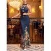 image:imageVFSHOW Womens Elegant Halter Neck Formal Bodycon Fitted Wedding Guest Long Cocktail Evening Mermaid Maxi DressDark Blue and Multi Floral Print