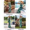 image:imageVFSHOW Womens Elegant Halter Neck Formal Bodycon Fitted Wedding Guest Long Cocktail Evening Mermaid Maxi DressGreen Floral Printb