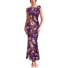 image:imageVFSHOW Womens Boat Neck Formal Bodycon Maxi Sleeveless Slim Fitted Wedding Guest Long Cocktail Mermaid DressPurple and Multi Floral Print