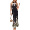 image:imageVFSHOW Womens Elegant Halter Neck Formal Bodycon Fitted Wedding Guest Long Cocktail Evening Mermaid Maxi DressBlack and Multi Floral Printd