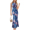 image:imageVFSHOW Womens Elegant Halter Neck Formal Bodycon Maxi Dress Printed Mesh Fitted Wedding Guest Night Out Long Cocktail Evening Mermaid Dresses Blue Floral Print Large 12851 BLU L