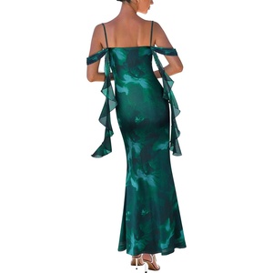 image:imageVFSHOW Women Floral Spaghetti Strap Maxi Dress Cowl Neck Ruffle Semi Formal Bodycon Mermaid 2026 Summer Wedding Guest DressesGreen Floral Print