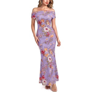 image:imageVFSHOW Womens Floral Off The Shoulder Wedding Guest Maxi Long Dress 2026 Sexy Mesh One Shoulder Formal Cocktail Bodycon Dresses Purple and Multi Floral Print XLarge 12890 PUP XL