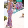 image:imageVFSHOW Womens Elegant Halter Neck Formal Bodycon Fitted Wedding Guest Long Cocktail Evening Mermaid Maxi DressLight Purple and Multi Floral Print