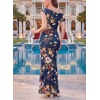 image:imageVFSHOW Womens Off The Shoulder Wedding Guest Maxi Long Dress 2026 Sexy Mesh One Shoulder Formal Cocktail Bodycon DressesNavy Blue and Multi Floral Print