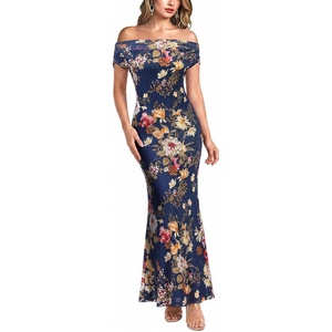 image:imageVFSHOW Womens Off The Shoulder Wedding Guest Maxi Long Dress 2026 Sexy Mesh One Shoulder Formal Cocktail Bodycon DressesNavy Blue and Multi Floral Print