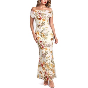 image:imageVFSHOW Womens Off The Shoulder Wedding Guest Maxi Long Dress 2026 Sexy Mesh One Shoulder Formal Cocktail Bodycon DressesOffwhite and Multi Floral Print