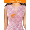 image:imageVFSHOW Womens Front Zipper Work Business ALine Dress Elegant Professional Office Career Church Fit and Flare Skater DressesPink Plaid Tweed