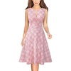 image:imageVFSHOW Womens Front Zipper Work Business ALine Dress Elegant Professional Office Career Church Fit and Flare Skater DressesPink Plaid Tweed