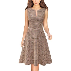 image:imageVFSHOW Womens Front Zipper Work Business ALine Dress Elegant Professional Office Career Church Fit and Flare Skater DressesApricot Tweed