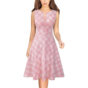 image:imageVFSHOW Womens Front Zipper Work Business ALine Dress Elegant Professional Office Career Church Fit and Flare Skater DressesPink Plaid Tweed