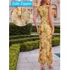 image:imageVFSHOW Womens Boat Neck Formal Bodycon Maxi Sleeveless Slim Fitted Wedding Guest Long Cocktail Mermaid DressOrange and Yellow Floral Print