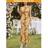 image:imageVFSHOW Womens Boat Neck Formal Bodycon Maxi Sleeveless Slim Fitted Wedding Guest Long Cocktail Mermaid DressOrange and Yellow Floral Print