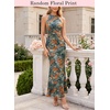 image:imageVFSHOW Womens Elegant Halter Neck Formal Bodycon Fitted Wedding Guest Long Cocktail Evening Mermaid Maxi DressOrange and Multi Floral Print