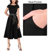 image:imageVFSHOW Womens Elegant Patchwork Pockets Pleated Work Office Business Casual Party Belted ALine Midi DressBlackwhite Piping