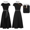 image:imageVFSHOW Womens Elegant Patchwork Pockets Pleated Work Office Business Casual Party Belted ALine Midi DressBlackwhite Piping