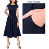 image:imageVFSHOW Womens Elegant Patchwork Pockets Pleated Work Office Business Casual Party Belted ALine Midi DressNavy Blueb