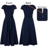 image:imageVFSHOW Womens Elegant Patchwork Pockets Pleated Work Office Business Casual Party Belted ALine Midi DressNavy Blueb