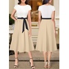 image:imageVFSHOW Womens Elegant Patchwork Pockets Pleated Work Office Business Casual Party Belted ALine Midi DressOff Whiteblackapricotb