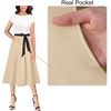 image:imageVFSHOW Womens Elegant Patchwork Pockets Pleated Work Office Business Casual Party Belted ALine Midi DressOff Whiteblackapricotb