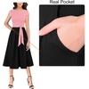 image:imageVFSHOW Womens Elegant Patchwork Pockets Pleated Work Office Business Casual Party Belted ALine Midi DressPinkblack