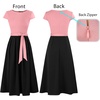 image:imageVFSHOW Womens Elegant Patchwork Pockets Pleated Work Office Business Casual Party Belted ALine Midi DressPinkblack