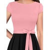 image:imageVFSHOW Womens Elegant Patchwork Pockets Pleated Work Office Business Casual Party Belted ALine Midi DressPinkblack
