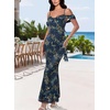 image:imageVFSHOW Womens Floral Cowl Neck Ruffle Wedding Guest Mermaid Maxi Dress  Adjustable Spaghetti Straps Off Shoulder Backless Printed Mesh Slim Bodycon Cocktail Parties SemiFormal Cruise DinnerBlue and Black Leopard Print