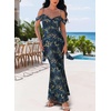 image:imageVFSHOW Womens Floral Cowl Neck Ruffle Wedding Guest Mermaid Maxi Dress  Adjustable Spaghetti Straps Off Shoulder Backless Printed Mesh Slim Bodycon Cocktail Parties SemiFormal Cruise DinnerBlue and Black Leopard Print