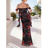 image:imageVFSHOW Womens Floral Cowl Neck Ruffle Wedding Guest Mermaid Maxi Dress  Adjustable Spaghetti Straps Off Shoulder Backless Printed Mesh Slim Bodycon Cocktail Parties SemiFormal Cruise DinnerBlack With Red Floral Printb