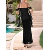 image:imageVFSHOW Womens Floral Cowl Neck Ruffle Wedding Guest Mermaid Maxi Dress  Adjustable Spaghetti Straps Off Shoulder Backless Printed Mesh Slim Bodycon Cocktail Parties SemiFormal Cruise DinnerBlack