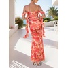 image:imageVFSHOW Womens Floral Cowl Neck Ruffle Wedding Guest Mermaid Maxi Dress  Adjustable Spaghetti Straps Off Shoulder Backless Printed Mesh Slim Bodycon Cocktail Parties SemiFormal Cruise DinnerOrange Floral Print
