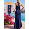 image:imageVFSHOW Womens Formal Sexy Halter High Slit Prom Wedding Guest Maxi Dress 2023 Illusion Sweetheart Neckline Evening Long GownFloral Embroidery  Sparkly Navy Blue