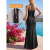 image:imageVFSHOW Womens Formal Sexy Halter High Slit Prom Wedding Guest Maxi Dress 2023 Illusion Sweetheart Neckline Evening Long GownFloral Embroidery  Sparkly Black