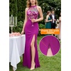 image:imageVFSHOW Womens Formal Sexy Halter High Slit Prom Wedding Guest Maxi Dress 2023 Illusion Sweetheart Neckline Evening Long GownSparkly Purple  Leaf Embroidery