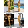 image:imageVFSHOW Womens Off The Shoulder Wedding Guest Maxi Long Dress 2026 Sexy Mesh One Shoulder Formal Cocktail Bodycon DressesOrange and Yellow Floral Print