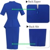 image:imageVFSHOW Womens Royal Blue Bow Tie Neck Asymmetrical Peplum Slim Cocktail Work Business Office Party Bodycon Pencil Sheath Dress 9176 BLU XXL