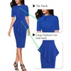 image:imageVFSHOW Womens Royal Blue Bow Tie Neck Asymmetrical Peplum Slim Cocktail Work Business Office Party Bodycon Pencil Sheath Dress 9176 BLU XXL