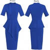 image:imageVFSHOW Womens Royal Blue Bow Tie Neck Asymmetrical Peplum Slim Cocktail Work Business Office Party Bodycon Pencil Sheath Dress 9176 BLU XXL