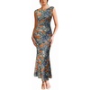 image:imageVFSHOW Womens Boat Neck Formal Bodycon Maxi Sleeveless Slim Fitted Wedding Guest Long Cocktail Mermaid DressOrange and Multi Floral Print