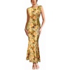 image:imageVFSHOW Womens Boat Neck Formal Bodycon Maxi Sleeveless Slim Fitted Wedding Guest Long Cocktail Mermaid DressOrange and Yellow Floral Print