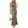 image:imageVFSHOW Womens Elegant Halter Neck Formal Bodycon Fitted Wedding Guest Long Cocktail Evening Mermaid Maxi DressOrange and Multi Floral Print